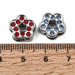 ラインストーン付きスライドチャームの合金  花  プラチナ  ミックスカラー  11x12x4.8mm  穴：8x1.6mm&nbsp;RB-NH0002-04P