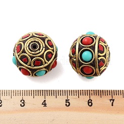 手作りのインドネシアビーズ  真鍮、樹脂と  ラウンド  レッド  21x18.5mm  穴：1.4mm&nbsp;FIND-Q106-75