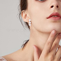 トリプルシェルパールビーズフープピアス  女性のための真鍮のアクセサリー  ゴールドカラー  18x19.3mm  ピン：1mm&nbsp;JE1001A