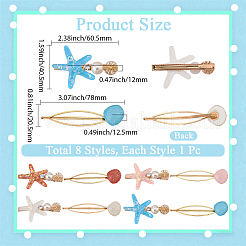 4袋 4色スナップヘアクリップ  樹脂製のヒトデと貝殻付き  ミックスカラー  60.5~78x20.5~40.5x12~12.5mm  1袋/色&nbsp;PHAR-CY0001-03