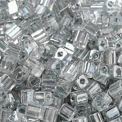 ガラスシードビーズ  透明な光沢のあるガラス  角穴  正方形  ライトグレー  4x4x4mm  穴：1.2mm  222個/ 20g&nbsp;X1-SEED-H002-F-1135