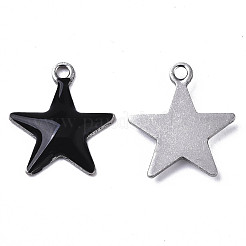 ステンレススチールエナメルチャーム201個  スター  ステンレス鋼色  ブラック  14.5x12.5x2mm  穴：1.5mm&nbsp;STAS-N088-14A