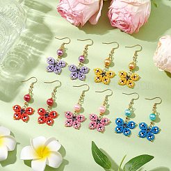 ガラスダングルピアス  304ステンレススチールのイヤリングワイヤー付き  蝶  ミックスカラー  57.5x25.5mm&nbsp;EJEW-MZ00259