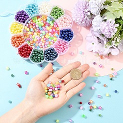 1450個13スタイルイミテーションパールアクリルビーズ  染め  ラウンド  ステンレス製のハサミ1本と伸縮性のある糸1本付き  ミックスカラー  6x5.5mm  穴：1.5~2mm&nbsp;MACR-YW0004-56