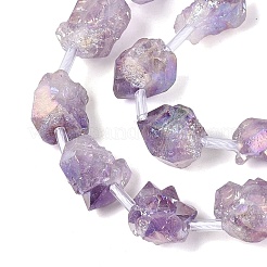 電気メッキ加工された未加工の天然アメジストビーズの連  ナゲット  プラスチックチューブビーズ付き  虹メッキ  4~21x7~16x4~13mm  穴：1~1.2mm  約23~25個/連  15.35~16.54インチ（39~42cm）&nbsp;G-Q610-06F