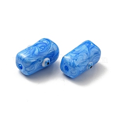 不透明なガラスビーズ  エナメル  ナザールボンジュウ模様の四角形  ディープスカイブルー  13x9.5x7mm  穴：1.6mm&nbsp;GLAA-F121-10J