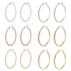 6ペア6スタイル304ステンレススチールフラットビッグフープピアス（女性用）  ミックスカラー  42x40x2~3mm  ピン：1x0.7mm  1ペア/スタイル&nbsp;STAS-TA0001-89