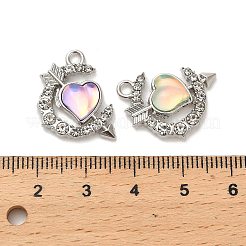 プラチナ合金ガラスペンダント  樹脂と  ハートと矢印の付いた月  プラチナ  19x17x4.5mm  穴：2.1mm&nbsp;FIND-Z068-03P