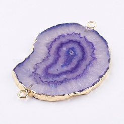 天然瑪瑙リンクコネクター  シルバートーン真鍮パーツ  ナゲット  ミックスカラー  54~76x29~50x3~6mm  穴：3mm&nbsp;G-P306-01G