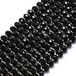 ナチュラルブラックオニキスビーズ連売り  染め＆加熱  多面カット  ロンデル  シードビーズで  8.5~10x5.5~6.5mm  穴：1mm  約43~45個/連  15.35''（39センチメートル）&nbsp;G-P573-A18-01