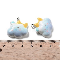 天気をテーマにした不透明樹脂ペンダント  月と雲のチャーム  空色  24.5x23x7mm  穴：2mm&nbsp;RESI-R444-01C