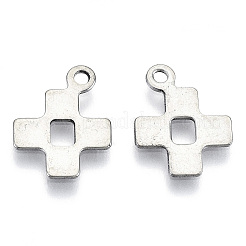 変色しない201ステンレススチールの小さなクロスチャーム  レーザー切断  中空  ステンレス鋼色  13x10x0.7mm  穴：1.4mm&nbsp;STAS-R116-046