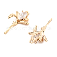 真鍮チャーム  チューリップの花のチャーム  ガラスと  18KGP本金メッキ  29x16x3mm  穴：1.8mm&nbsp;KK-B125-18G-01