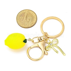 フルーツアクリル/樹脂ペンダントキーホルダー  合金ペンダントと留め金、鉄製キーリング付き  きいろ  レモン  87~92mm&nbsp;KEYC-JKC01196-02