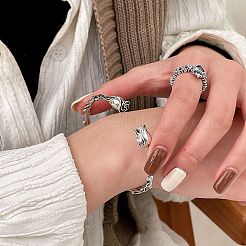 女性用ローズ合金カフバングル  アンティークシルバー  内径：2-3/8インチ（6cm）&nbsp;FS-WGA3415-01