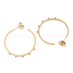 304ステンレススチールスタッドピアス金具  耳ワイヤー  ピアスバックキャッチ/イヤーナットとループ付き  ゴールドカラー  30x1mm  穴：0.9mm&nbsp;STAS-C182-01B-G
