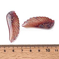 光り蓄光透明なエポキシ樹脂製ペンダント  花柄の天使の羽の形をしたチャーム  キラキラのスパンコールと金箔付き  暗闇で光る  ミックスカラー  39x14.5x3.5mm  穴：1mm&nbsp;RE-CBAE738-01