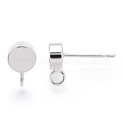 真鍮製スタッドピアスパーツ  垂直ループ付き  ニッケルフリー  フラットラウンド  925銀メッキ  15x6mm  穴：2mm  ピン：0.8mm&nbsp;KK-WH0065-03S-NF