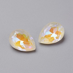 ガラスラインストーンカボション  モカ蛍光スタイル  後ろ向き  多面カット  ティアドロップ  ミックスカラー  18x13x7mm&nbsp;RGLA-L024-E03-MI