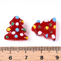 クリスマステーマの手作りランプワークの凹凸ビーズ  クリスマスツリー  ミックスカラー  16~18x14.5~16x7.5~8.5mm  穴：1.8~2mm&nbsp;LAMP-G142-06-M