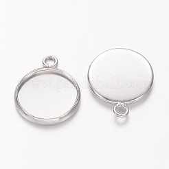 真鍮製カボションセッティングペンダント  プレーンエッジベゼルカップ  フラットラウンド  鉛フリー＆カドミウムフリー  プラチナ  トレイ：12mm  17x14x2mm  穴：1.5mm&nbsp;LS-KK-B534-D-P-NF