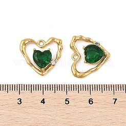 304ステンレスペンダント  キュービックジルコニア付き  真空めっき  ハートチャーム  グリーン  17x19x5mm  穴：1.6mm&nbsp;STAS-P380-76G-01