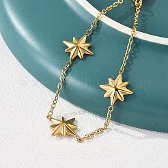 304ステンレススチールスターリンクブレスレット  女性用アズキチェーンブレスレット  ゴールドカラー  6-5/8インチ（16.8cm）&nbsp;BJEW-Q051-05G