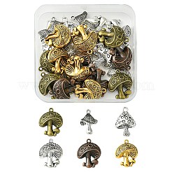 30個 6スタイル チベットスタイル 合金 マッシュルームペンダント  カドミウムフリー＆ニッケルフリー＆鉛フリー  ミックスカラー  20~26x14~19x3~5.4mm  穴：1.8~2.2mm  5個/スタイル&nbsp;TIBE-FS0001-14