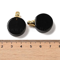 天然な黒曜石の香水瓶のペンダント  金メッキの304ステンレススチール製のフラットラウンドいチャーム  27.5x20x7~7.5mm  穴：2mm&nbsp;G-Z039-02G-06