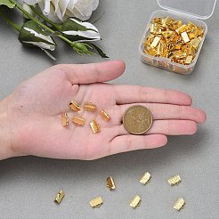 アイアン製カシメリボン止めエンドパーツ  無鉛の  ゴールドカラー  7x10mm  穴：2mm  100個/箱&nbsp;IFIN-YW0001-13G-LF