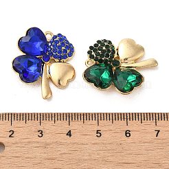 ラックメッキ合金ペンダント  ラインストーンとガラスと  クローバーチャーム  ゴールドカラー  ミックスカラー  25.5x23x6mm  穴：1.8mm&nbsp;PALLOY-M216-08G