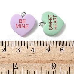 不透明樹脂ペンダント  言葉とハート  プラチナ鉄ループ付き  ミックスカラー  18x17.5x5mm  穴：2mm&nbsp;RESI-Z038-15P