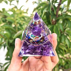 オルゴナイトピラミッド樹脂エネルギー発生器  レイキ天然アメジストチップと銅線入り、自宅オフィスデスク装飾用  50mm&nbsp;PW-WG0062E-01