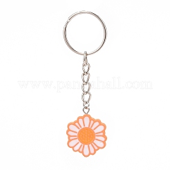 お花のアクリルペンダントキーホルダー  鉄のパーツと  キーバッグカーペンダントデコレーション用  花柄  8.3cm  ペンダント：29x23x4mm&nbsp;KEYC-JKC00428-01