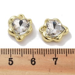 ラックメッキ合金ラインストーンチャーム  鉛フリー＆カドミウムフリー＆ニッケルフリー  ハート  クリスタル  ゴールドカラー  13.5x11x5mm  穴：1.2mm&nbsp;PALLOY-F311-23G-01