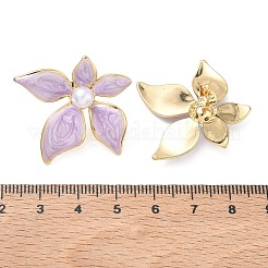 女性用304ステンレススチール製エナメル＆ABS樹脂パールスタッドピアス  花  PVD真空メッキ  ゴールドカラー  ライラック  28x29mm&nbsp;SA-CBA2696-28G-02