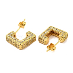 女性用真鍮マイクロパヴェクリアキュービックジルコニアスタッドピアス  文字J  16KGP本金メッキ  13x4mm&nbsp;EJEW-A040-06G