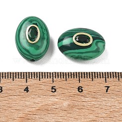 合成マラカイトビーズ  真鍮のパヴェキュービックジルコニア金具が付いた平らなオーバル型。  ゴールドカラー  18.5x13.5x9mm  穴：1.8mm&nbsp;GG-CBA75E3-11