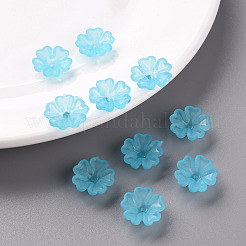 透明な艶消しアクリルビーズキャップ  5花びら  花  ディープスカイブルー  16.5x6mm  穴：1.6mm  約959個/500g&nbsp;MACR-S371-04A-755