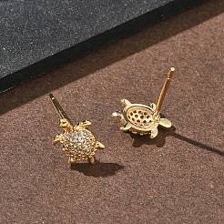 女性用真鍮マイクロパヴェクリアキュービックジルコニアスタッドピアス  カメ  18KGP本金メッキ  9.5x6.5mm&nbsp;EJEW-F403-02G