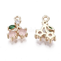 真鍮製チャーム  ピンクのキュービックジルコニア  チェリー  18KGP本金メッキ  11x8x3mm  穴：1.2mm&nbsp;X-KK-Q764-025