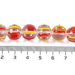 透明なガラスエナメルビーズ  手描きのビーズ  ラウンド  オレンジ  12.5x11.5mm  穴：1.6mm&nbsp;GLAA-B021-03