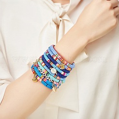 10pcs10スタイルポリマークレイヘイシビーズストレッチブレスレットセット  積み重ね可能なブレスレット  合金ペンダントとアクリルビーズ付き  ミックスカラー  内径：2~2-1/8インチ（5.2~5.5cm）  1個/スタイル&nbsp;BJEW-JB05922