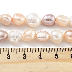 天然養殖淡水パールビーズ連売り  研磨両側  グレード4 A  ダークサーモン  8~9mm  穴：0.5mm  約19個/連  6.89''（17.5センチメートル）&nbsp;PEAR-P062-26F