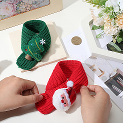 クリスマス ポリエステル ペット スカーフ 2枚 2色  クリスマスツリーとサンタクロース  混合図形  350x60x28mm  1pc /カラー&nbsp;AJEW-GF0012-46B