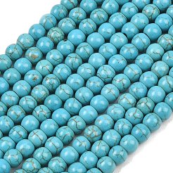 合成ターコイズビーズ連売り  染め  ラウンド  ターコイズ  6x5~5.5mm  穴：1mm  約66個/連  34~35cm&nbsp;TURQ-F007-01B-6mm