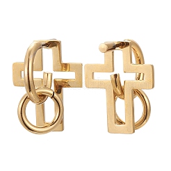 304ステンレススチールハーフフープピアス  スタッドのピアス  ピアスキャッチ付き  クロス＆リング  ゴールドカラー  24x19x24mm  ピン：1mm&nbsp;EJEW-F257-01G