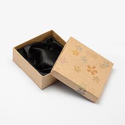 クラフトジュエリーボックス  ブレスレット/バングル用  正方形  花柄  ナバホホワイト  8.8x8.8x3.2cm&nbsp;CBOX-K001-02
