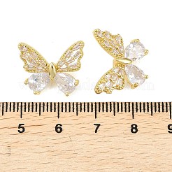 真鍮マイクロペーブクリアキュービックジルコニアビーズ  蝶  18KGP本金メッキ  15.5x18x6mm  穴：1.8mm&nbsp;KK-D109-05B-G
