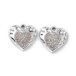 合金ラインストーンペンダント  ハートチャーム  プラチナ  クリスタル  15x15x3.5mm  穴：1.4mm&nbsp;PALLOY-P287-17P-02
